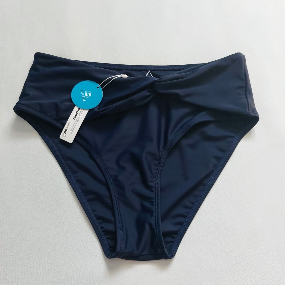 Cupshe High Rise  Bikini Bottom  Blue Medium Solid‎ Womens
